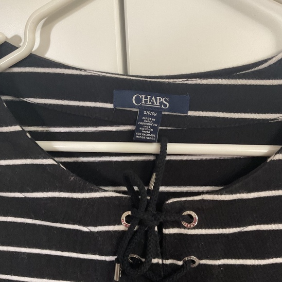 Chaps Black Stripes Flounce Hem Dress US S - Picture 3 of 5